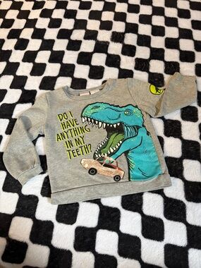 Kids Grey Sweatshirt with Teal Dinosaur Graphic